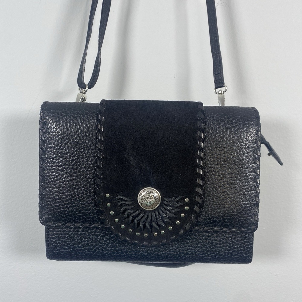 Brighton Montreal Sun Burst‎ Black Leather Suede Boho Wallet Bag Organizer Purse